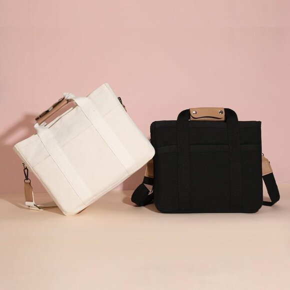 Canvas Tote Bag Women Large Multi Pockets Crossbody Shoulder Work Purse - Picture 6 of 6